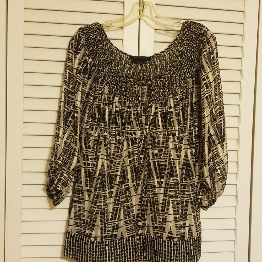 BCBG MAXAZRIA silk, smocked blouse size s